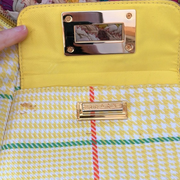 Lauren Ralph Lauren Yellow Houndstooth Plaid Designer Shoulder Bag - Picture 8 of 8
